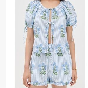 Saylor Rheese Block Print Top + Regan Block Print Shorts Set Coastal size XL